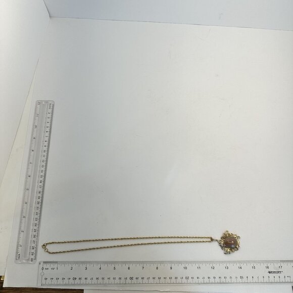 Vintage Jasper Pendant Necklace Ornate Gold Tone Chain 24 in Gothic - Picture 3 of 8